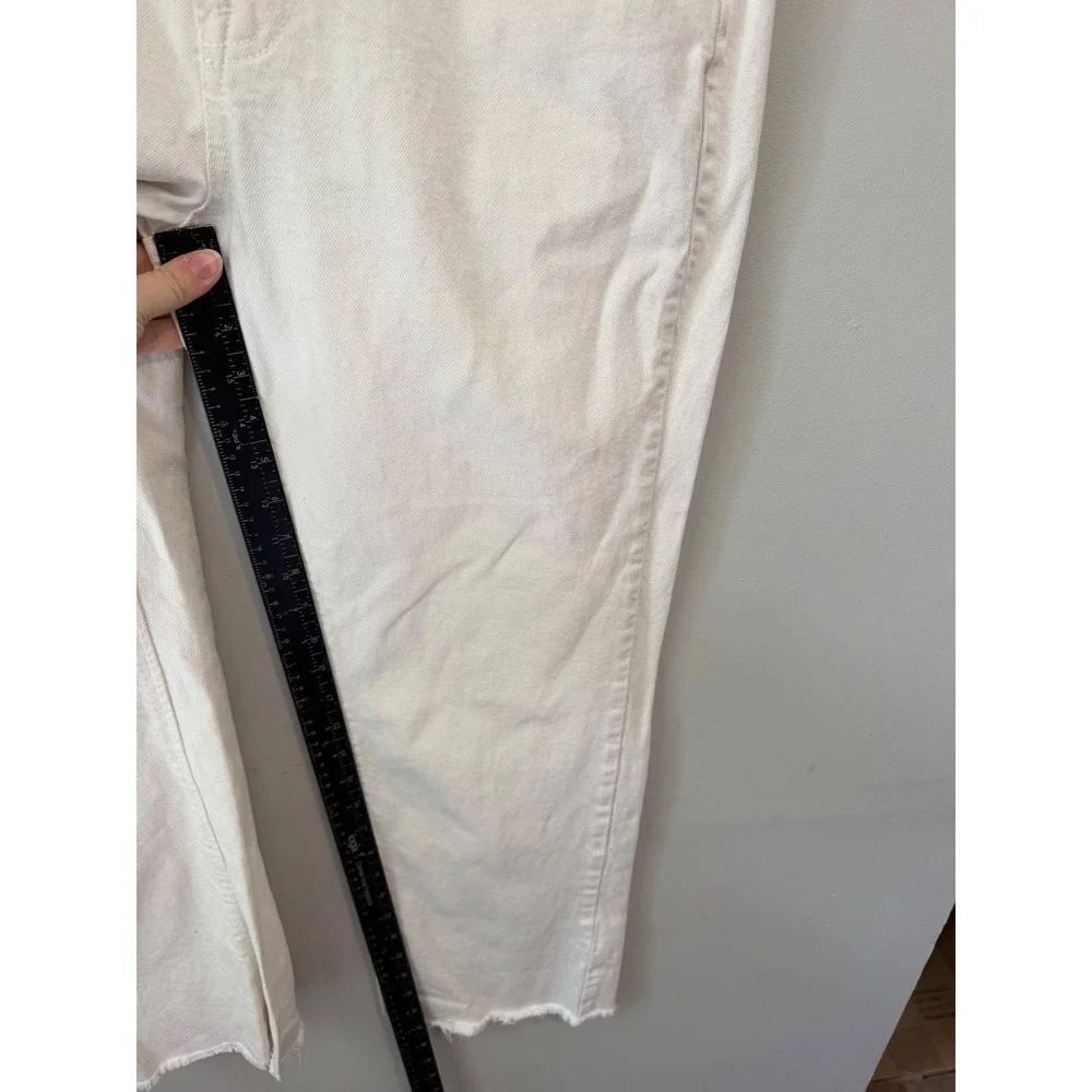 Zara Z1975 High Waist Straight Leg Jeans Ecru White Frayed Hem Size 10